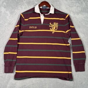 Polo Ralph Lauren Rugby Shirt Mens L Red Stripe Lion Crest Custom Fit Vintage